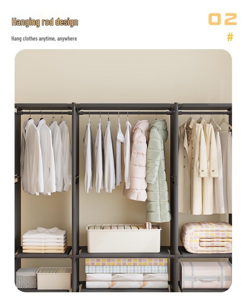 Thickened Floor-Standing Coat Rack with Multifunctional Storage and Dustproof Cover for Bedroom or Supermarket Use