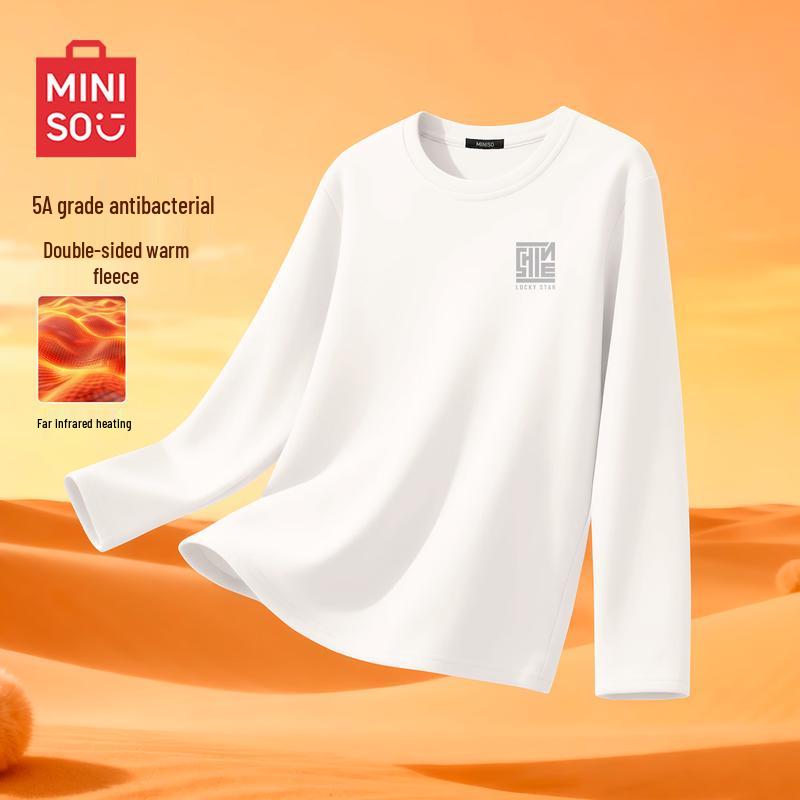 MINISO Men s Casual Velvet-Lined Warm Long Sleeve Round Neck T-Shirt 4XL