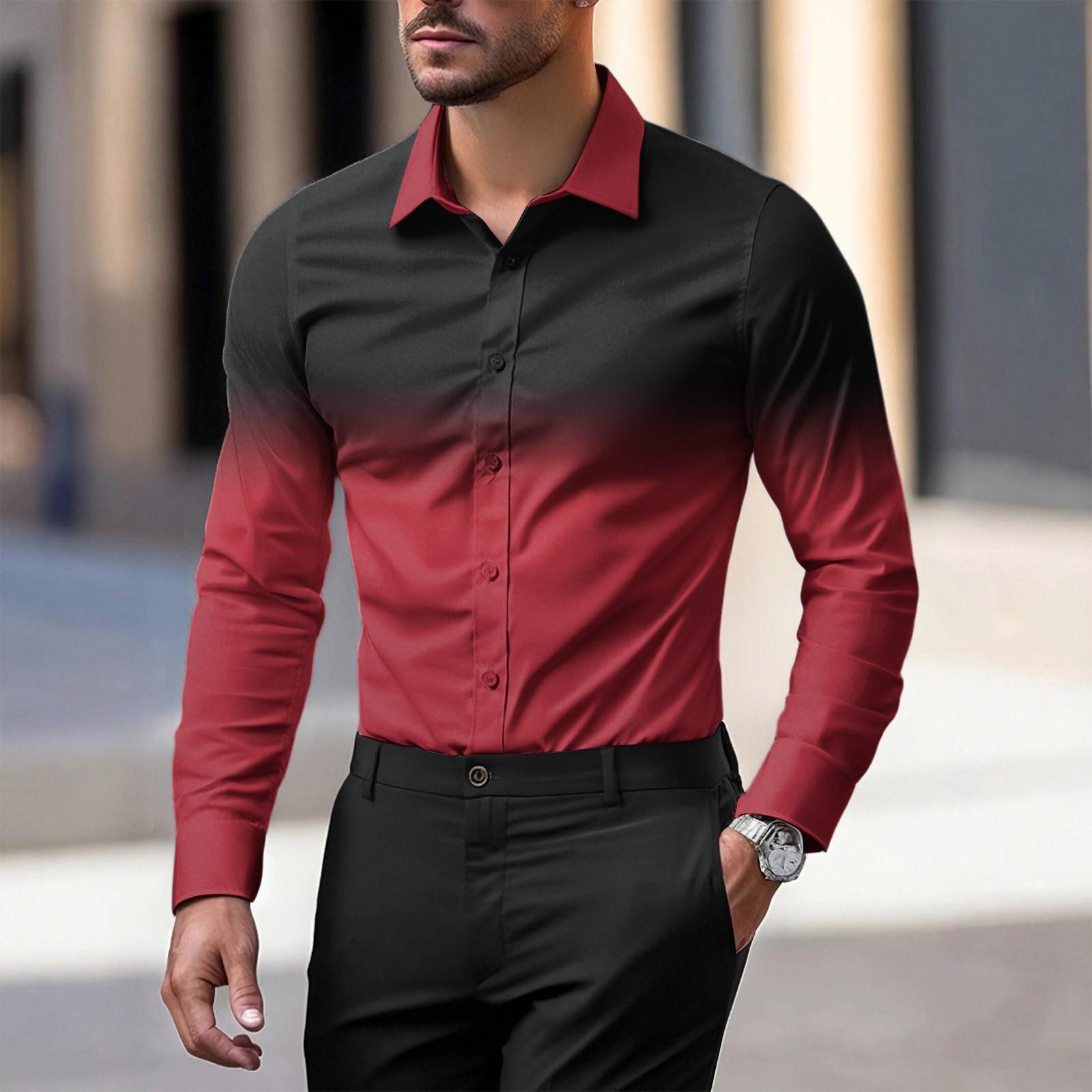 

Мужская универсальная повседневная рубашка с градиентом и длинным рукавом XL красный