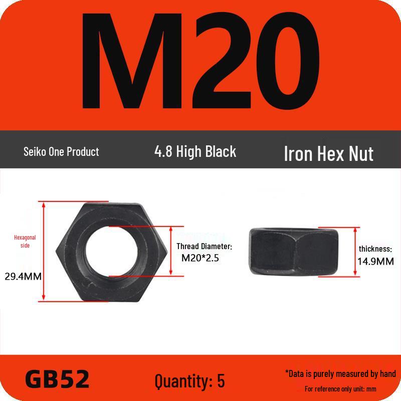 Black Galvanized Nickel-Plated Iron Hex Nut Screw Cap, GB Grades 4.8/8.8/12.9, Sizes M4/M5/M6/M8