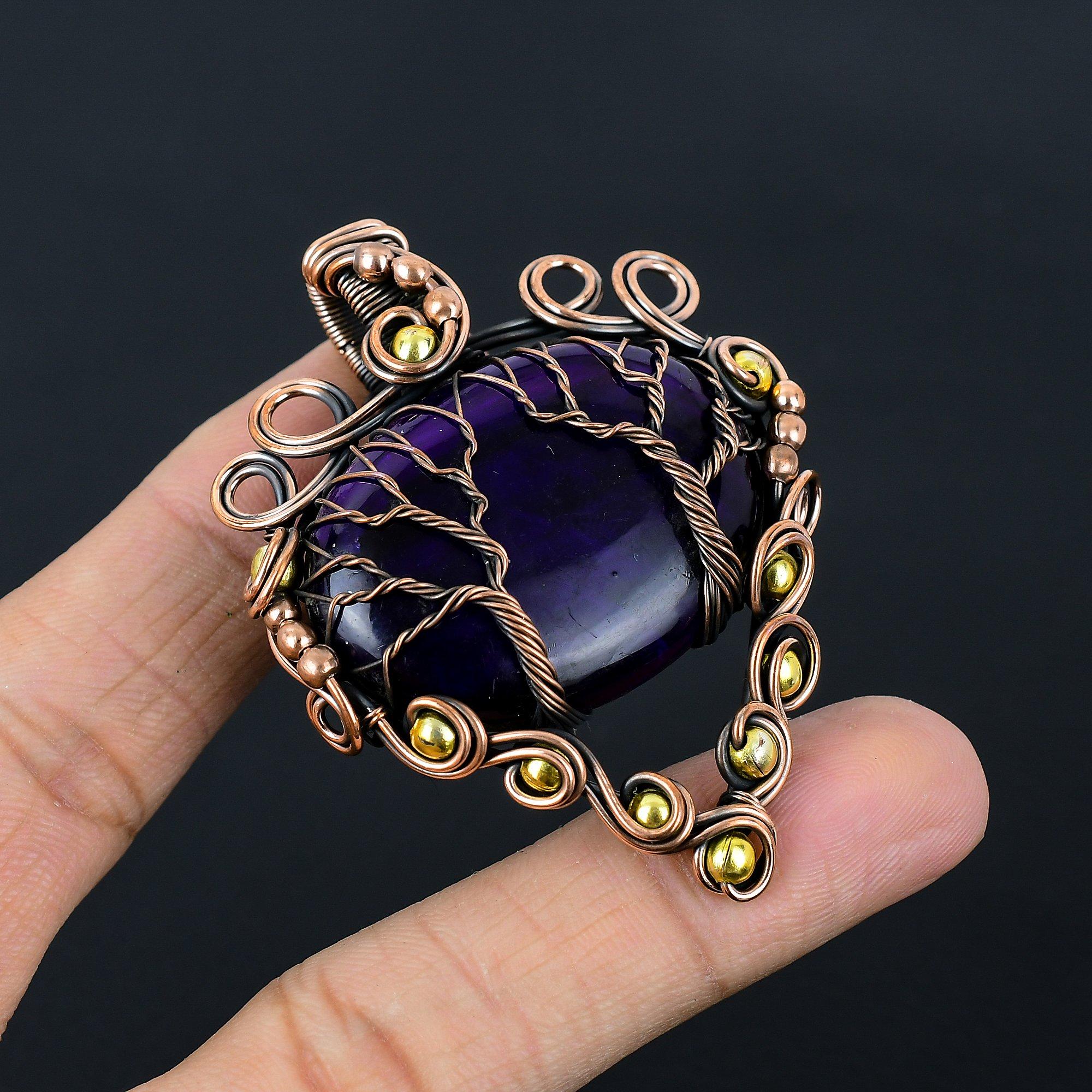 

Двойное Древо Жизни Фиолетовый Лабрадорит Драгоценный Камень Ручной Работы Медная Проволока Обруч Ювелирный Подвеска 2.64 Inches фиолетовый