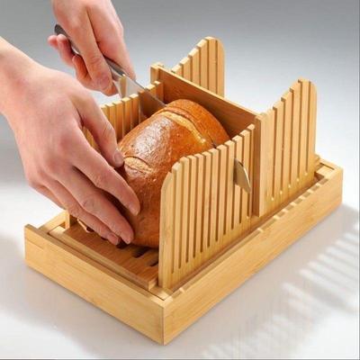 Bamboo Bread Slicer with Crumb Tray and Adjustable Thickness