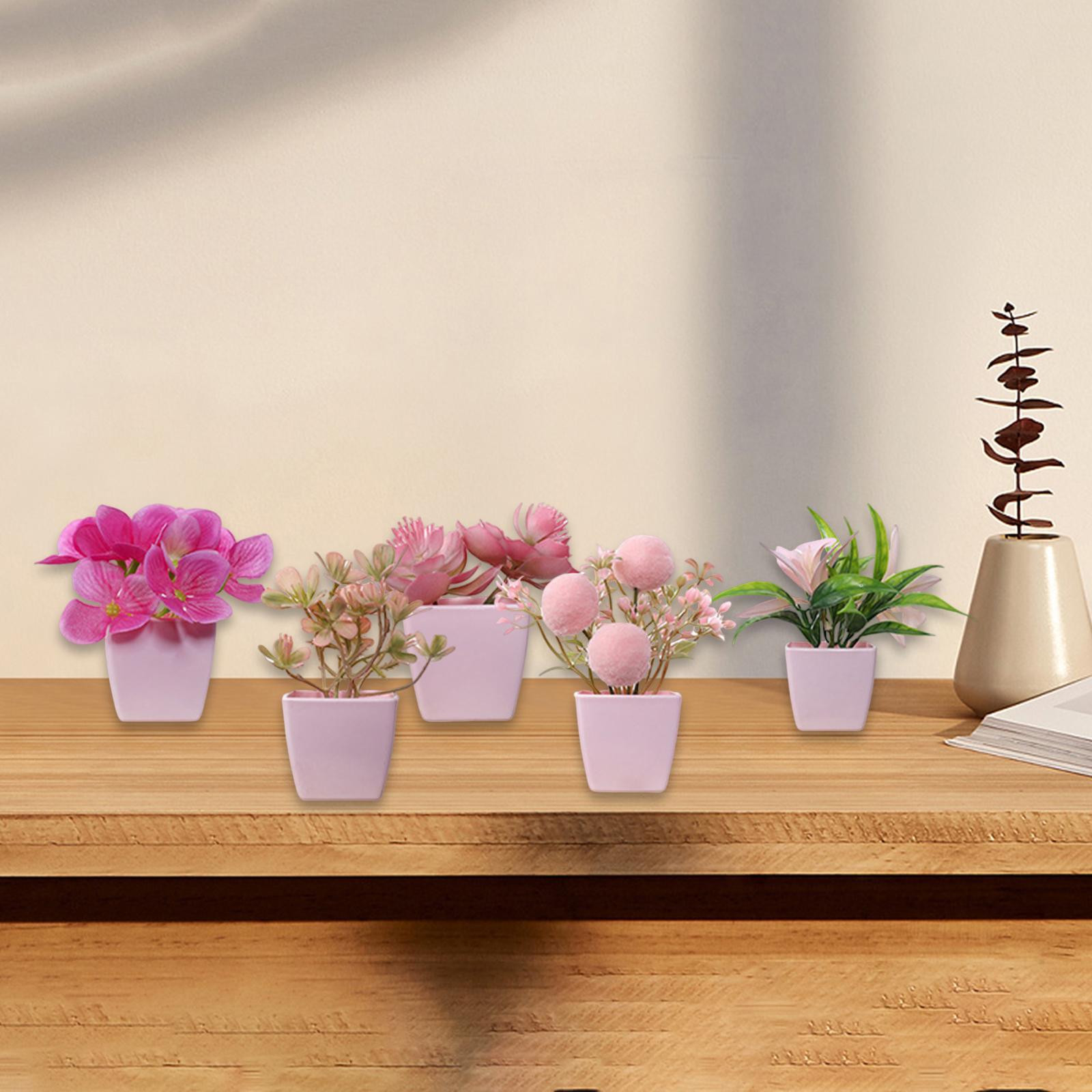 5 Pieces Artificial Potted Flowers Table Centerpiece Realistic Mini Potted Plants for Office Bathroom Wedding Indoor Desk