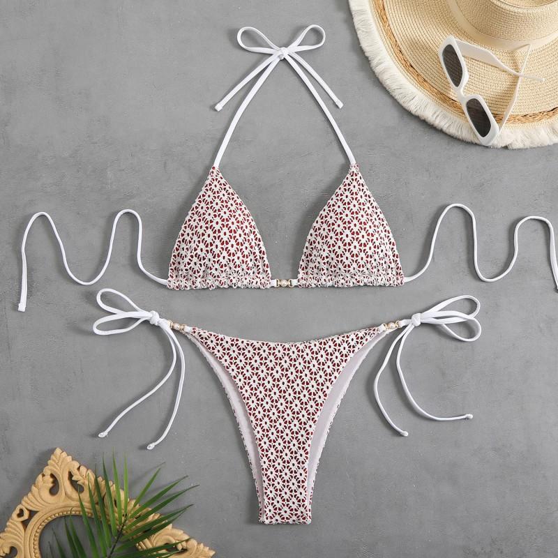 Split Swimsuit Sexy Bikini Neck Lace Woman M вино красного