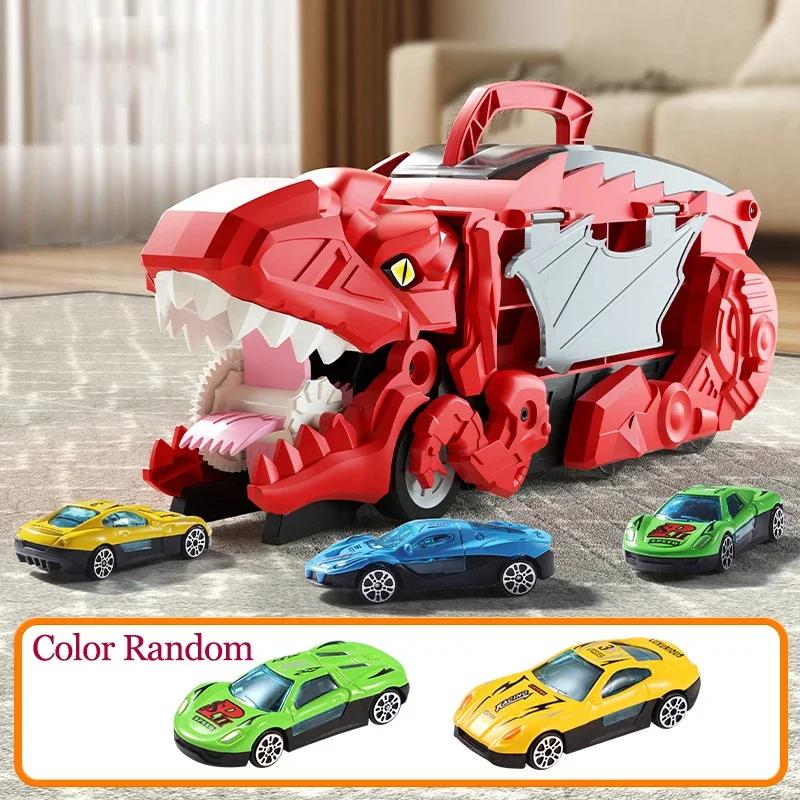 Non-Toxic New Kids Alloy Dinosaur Transport Car Toy Large Inertial Car Carrier Truck Pull Back Vehicle Animal Return Cage Game Holiday Gif