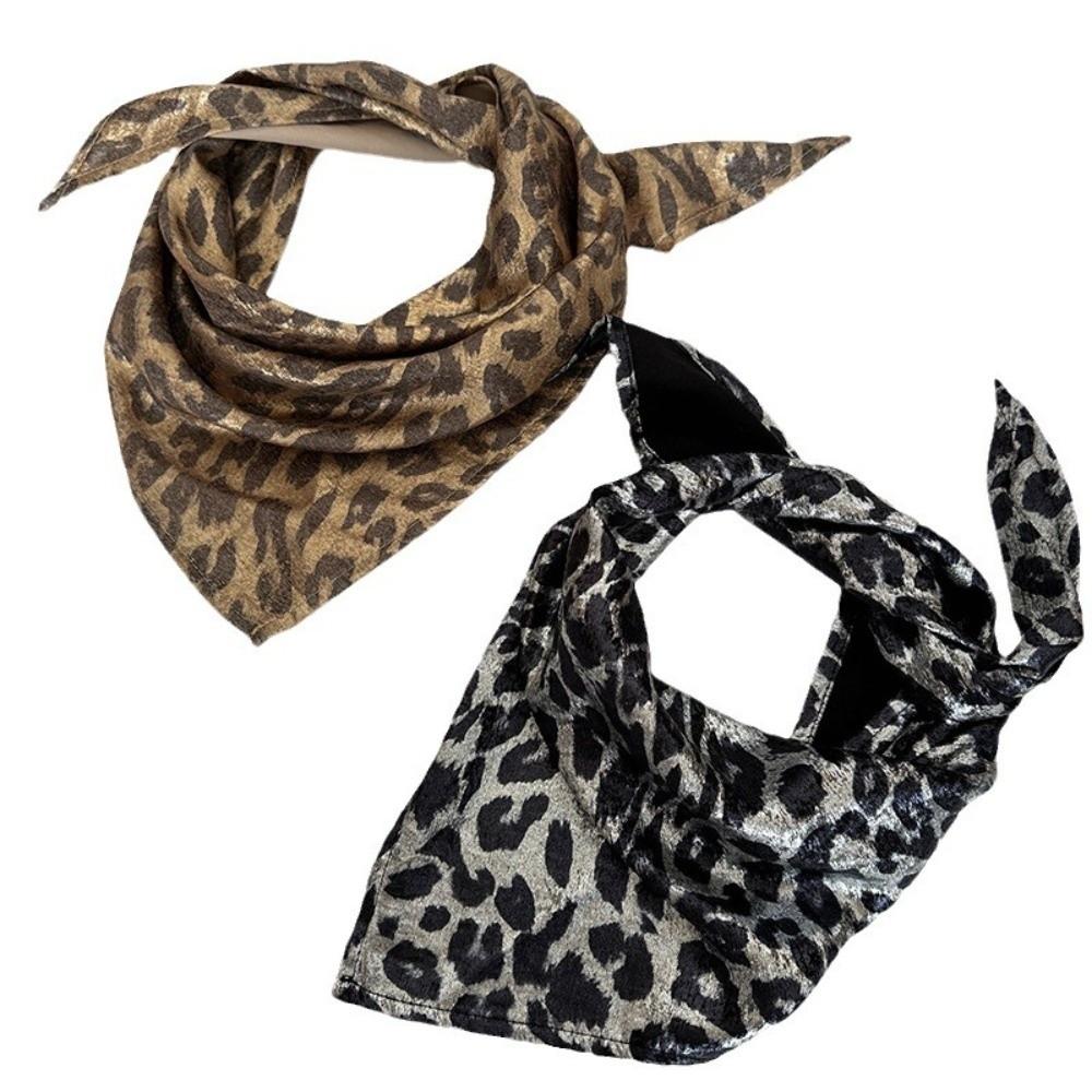 Weiches Wickel-Haartuch mit Leopardenmuster Hip-Hop Punk Bandana Kopfbedeckung Dreieckiges Kopftuch Streetwear