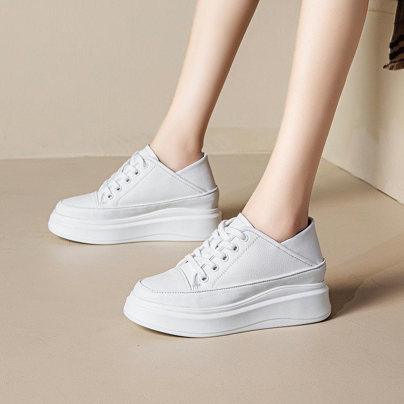 Fashion 7CM Genuine Leather Boots Fashion Chunky Sneaker Vulcanize Women Moccasins Autumn Spring Platform Wedge Loafer Flat Shoes