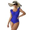 Women One-piece Short Sleeve Triangle Swimsuit Square Neck Front Zipper Design Swimwear