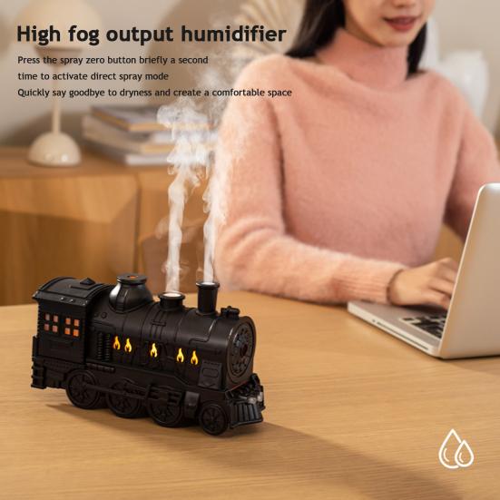 Large Capacity Mist Maker for Sleep Vintage Steam Train Aroma Diffuser, 300ml Ultrasonic Cool Humidifier with Dual Decorative Air Christmas