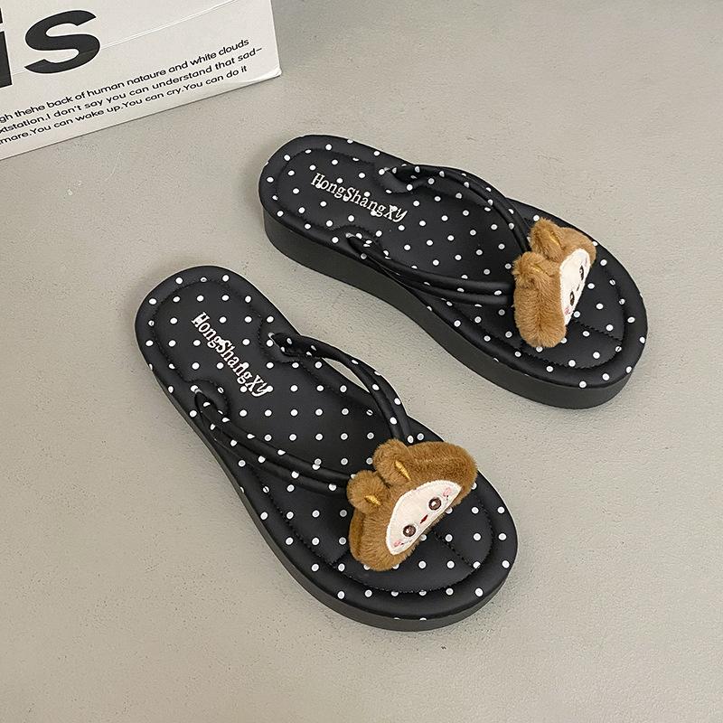 Fashion Flip-flops Women's New Cute Cartoon Wedge Heel Summer Wear 2025 Versatile High-end Foot Sandals
