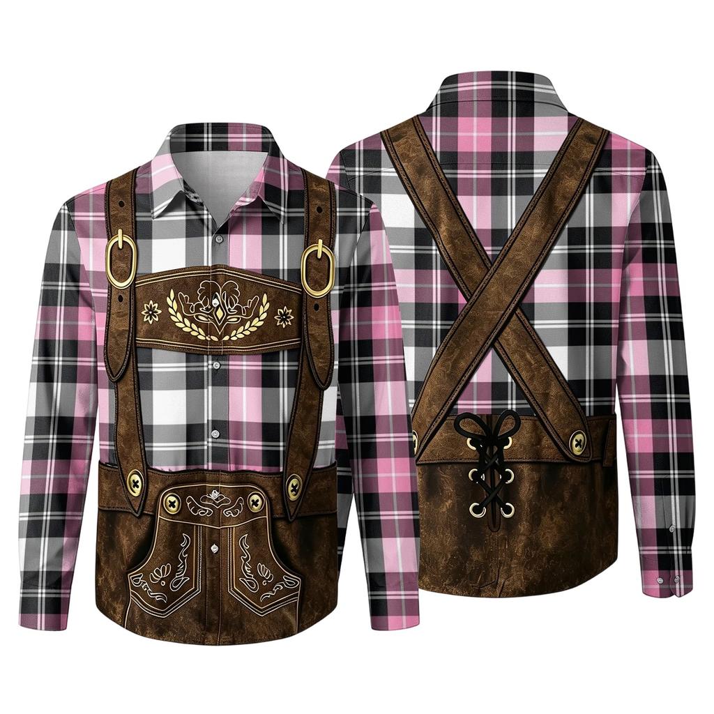 Men's 3D Printed Festival Long Sleeve Shirt with Collar for Casual Outings
