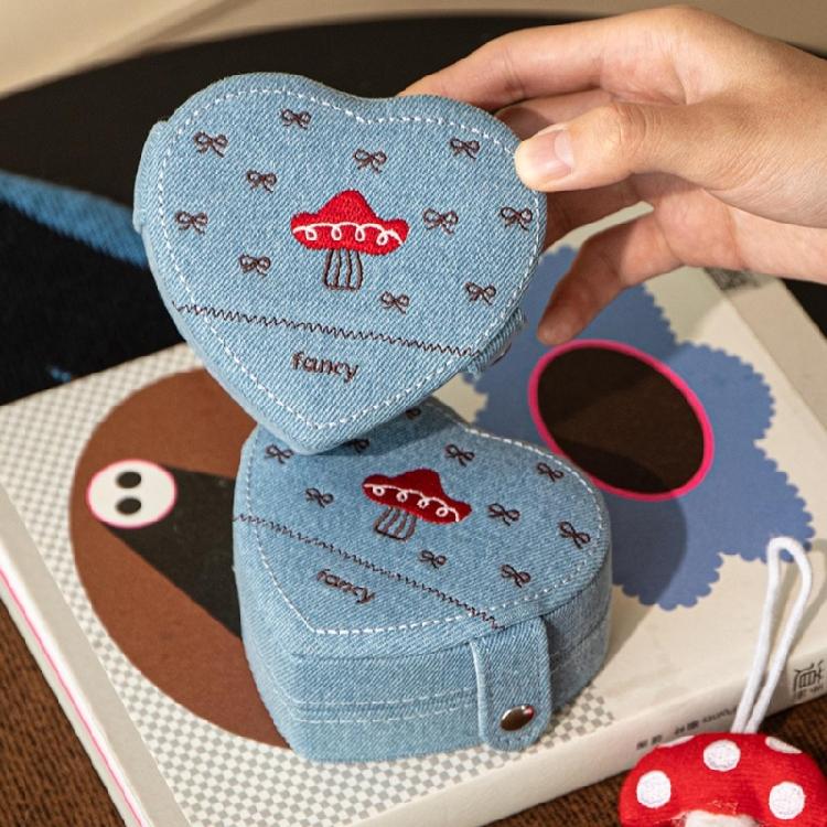 Heart Design Jewelry Organizers Denims Multi Compartment Storage Box For Earrings Necklaces Rings Travel Essential