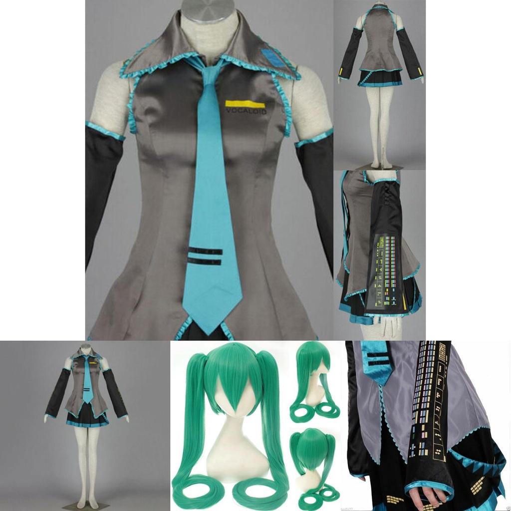 Exquisites Hatsune Miku Vocaloid Cosplay Kostüm Perücke Oberteile Kleid Krawatte Komplettes Outfit