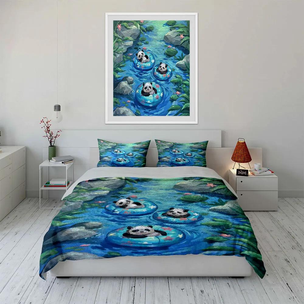 Cute Panda Floating Decor Set Soft Comfortable Duvet Cover Bedding Set Included 1*Duvet Cover & 2*Pillowcases gift