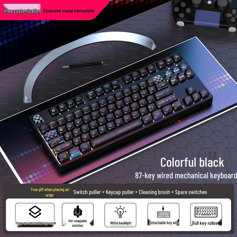 Moa Theme 87-Key Wired Mechanical Gaming Keyboard – Cute PBT Design for Office or E-sports