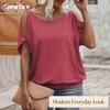 JPNTKY Women's Fashion Casual Short Sleeve O-Neck Blouses & Shirts