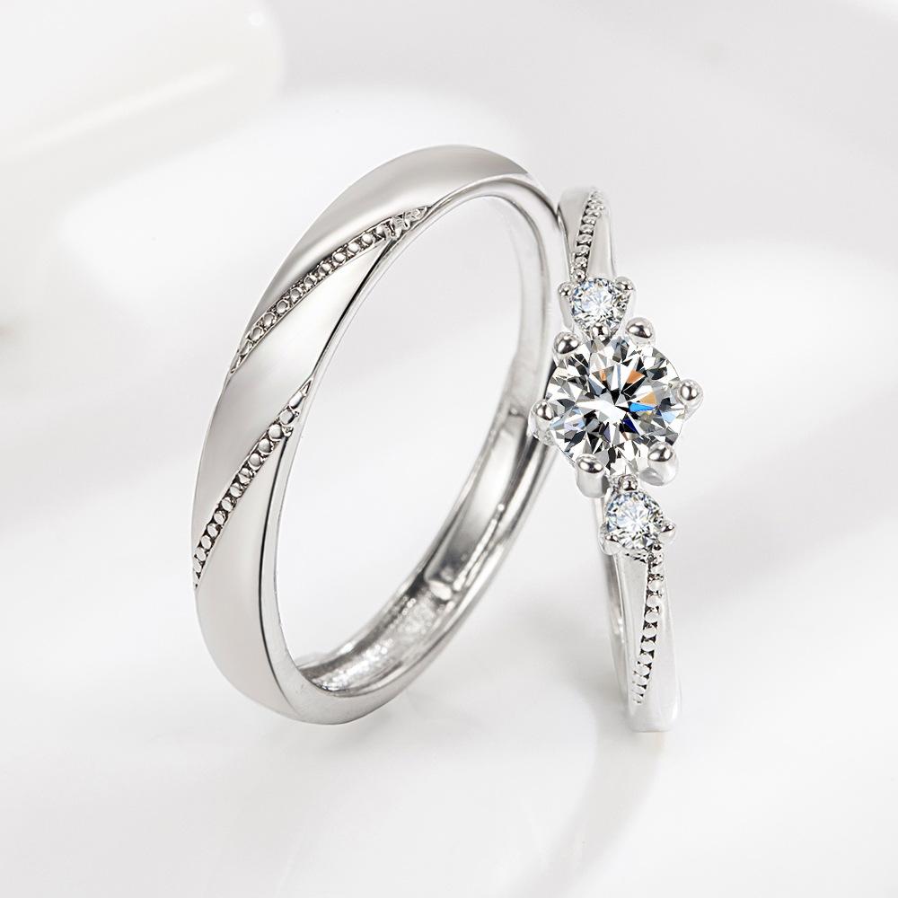 

2pcs 925 Sterling Silver Couple Rings Zircom For Women Man Exquisite Student Girlfriend Jewelry Accessories Wedding resizable