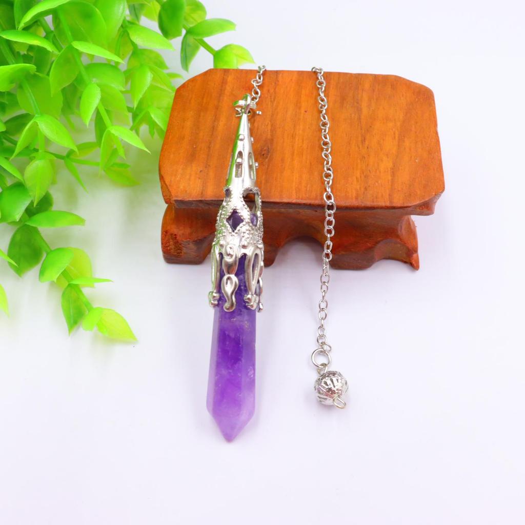 Amethyst Six-Sided Pillar Bullet Pendant Necklace for Women