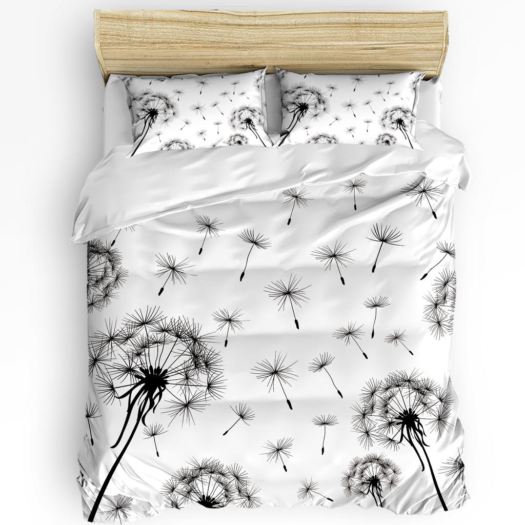 Black And White Dandelion Plant Duvet Cover With Pillow Case Custom 3pcs Bedding Set Quilt Cover Double Bed Home Textile