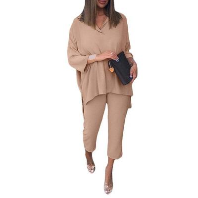 Damesmode Casual Zomer Lente Effen Kleur Print 3/4 Mouwen V-Hals Broek Pakken