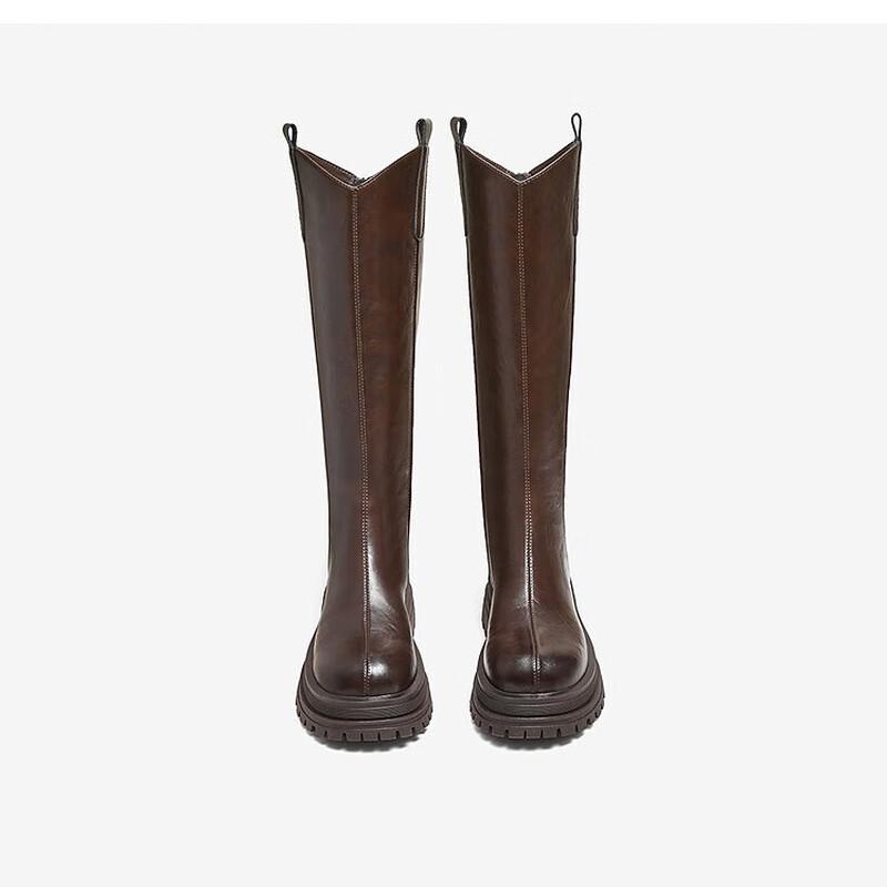 BASTO Women s Winter V-Cut Thick-Sole Tall Boots 38