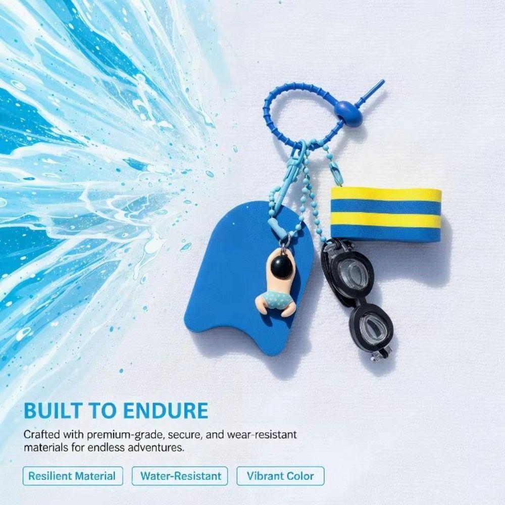 Floatable Swim Keychain Cartoon Style Goggle Pendant Anti-Loss Kickboard Charm Swimming Pool