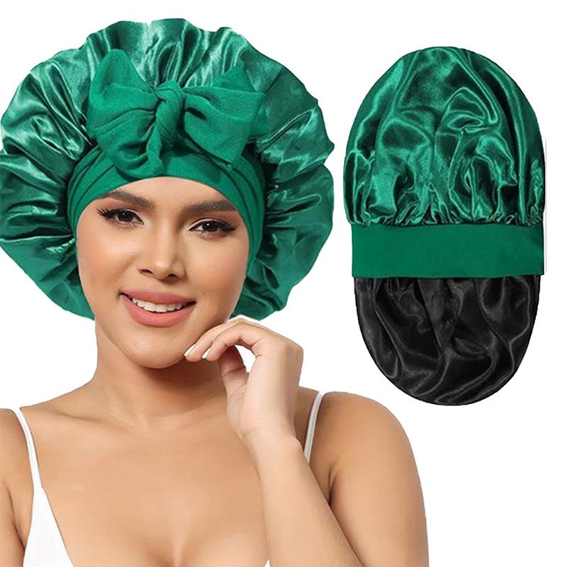 Women's Reversible Double-Layer Satin Nightcap with Ribbon - High Elasticity Round Hat for Hair Protection