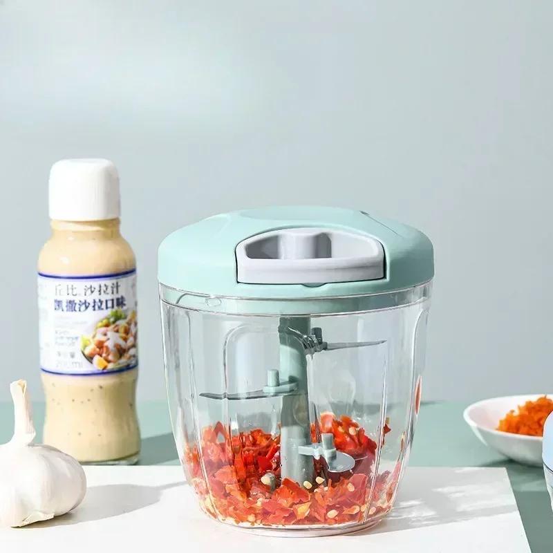 500/900ML Rope Grinder Vegetable Cutter Kitchen Garlic Puller Minced Garlic Chili Fruit Puree Garlic Mixer Rotary Food Processor