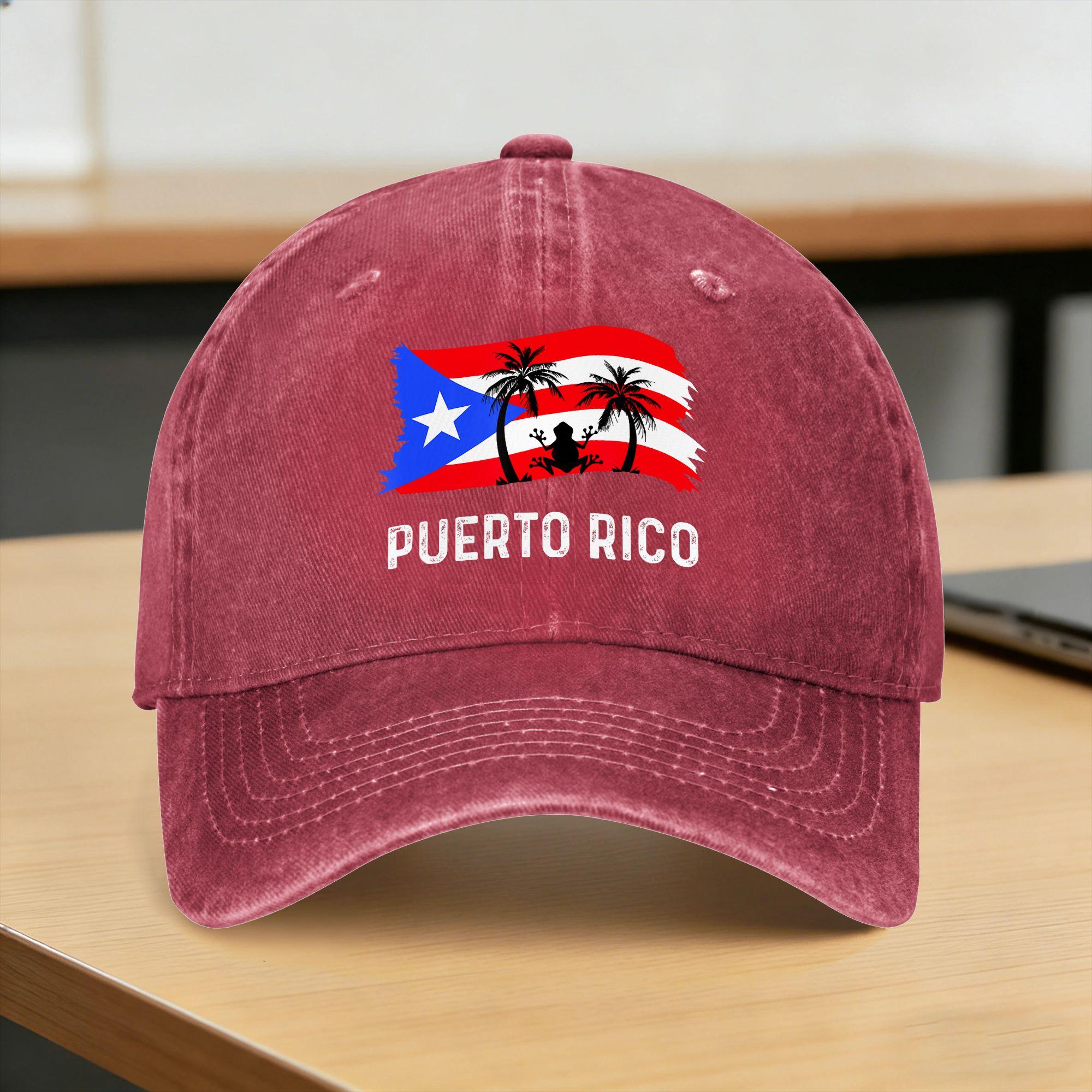 Distressed Style Puerto Rico Frog Puerto Rico Casual Baseball Cap Fishing Hip Hop Hats Spring Adjustable Women Unisex Baseball Caps One Size