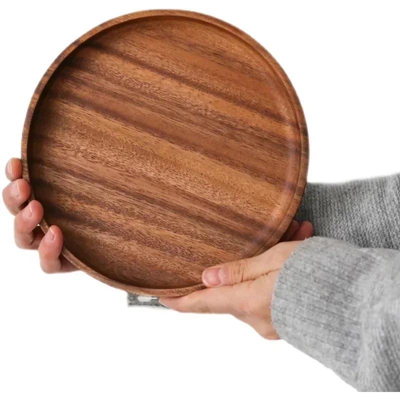 American Walnut Tray Fruit Tray Solid Wood Circular Shaped Household Water Cup Tea Cup Tray Japanese Wooden Plate Tableware