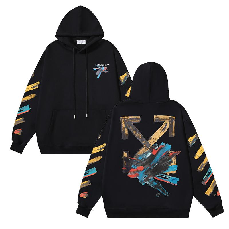 

1303 Off-White 2025 Autumn/Winter New Graffiti Paint Pattern Printed Hoodie for Men and Women XL чорний