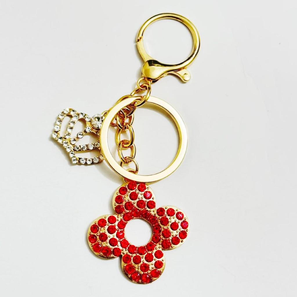 Korean Rhinestone Crown & Flower Keychain – Exquisite Pendant for Bags & Cars