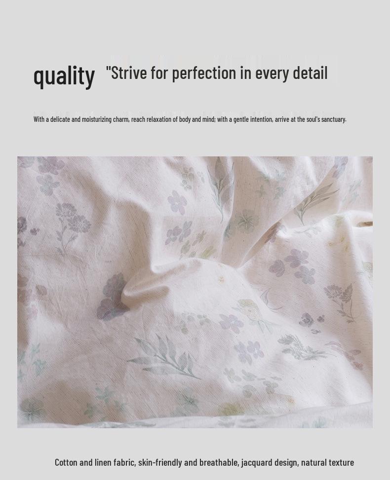 New 2026 A-Class Cotton Linen Digital Print 4-Piece Bedding Set: Fitted Sheet, Duvet Cover, Bed Sheet