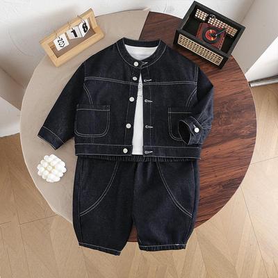 2025 Frühling & Herbst Koreanischer Stil Trendige Kinder-Jeansjacke und Weitbein-Hose Mode Dreiteiler