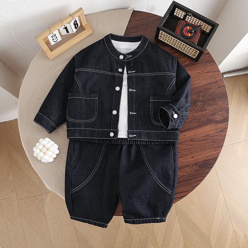2025 Spring & Autumn Korean Style Trendy Kids' Denim Jacket and Wide-Leg Pants Fashion Three-Piece Set