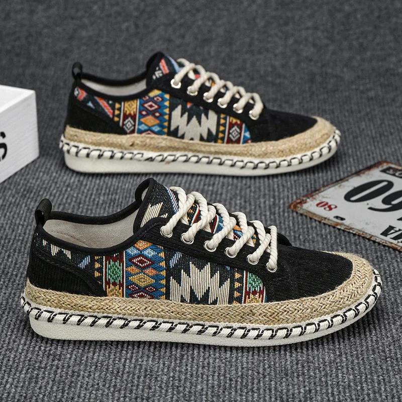 Men's Ethnic Style Breathable Casual Shoes Summer Lightweight Cloth Loafers Comfortable Driving Walking Shoes