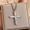 Natural Shoushan Stone Tiger Eye Cross Pendant Square Chain Necklace For Men Women