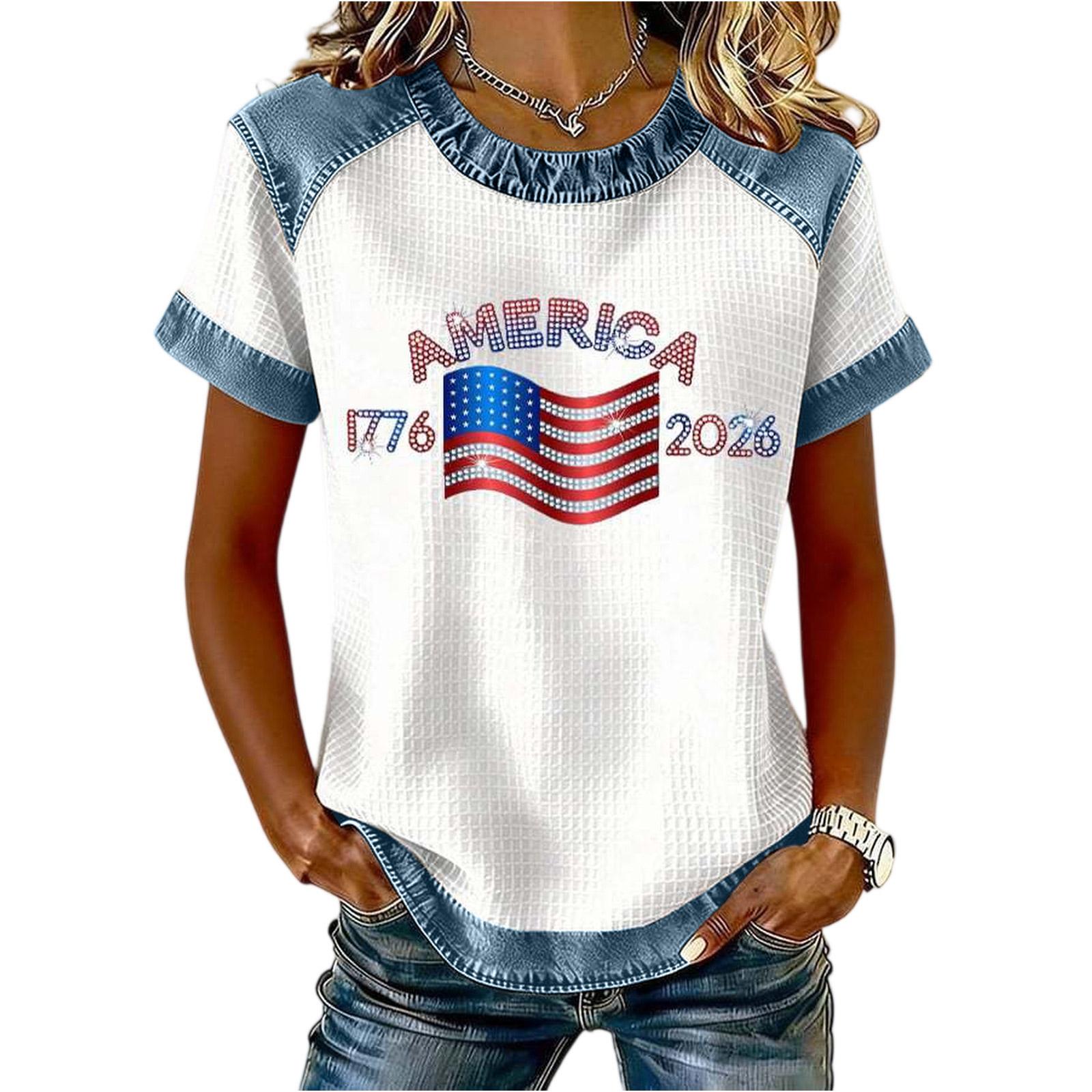 

Womens Patriotic Shirts Casual Short Sleeve Top Patriotic Shirt for Women America Flag Print 4th of July T Shirts Women Tshirt XL білий