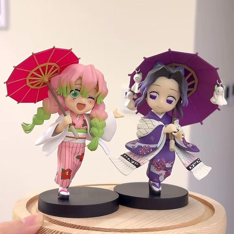 Demon Slayer Plum Rain Season Blind Box Q Version Figures Umbrella Scene PVC Collectible Model Toy Gift for Anime Fans
