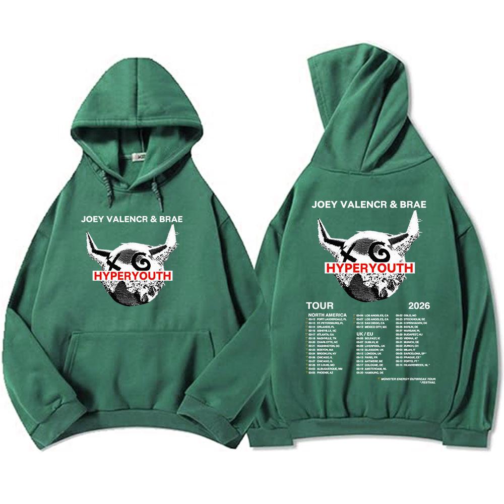 JOEY VALENCE & BRAE Hyperyouth Tour 2026 Hoodies Fleece Casual Long Sleeve Hooded Sweatshirt Heavy Mental Unisex Sudadera Merch