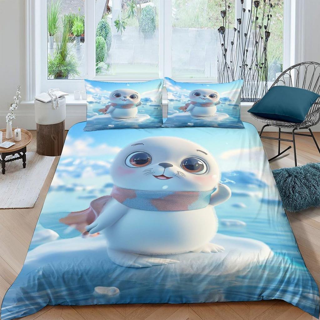Seal Duvet Cover Set For Kids Boys Girls Queen Quilt Covers Lightweight Down Room Decor 2 Pillowcases 1 Duvet Cover No Comforter