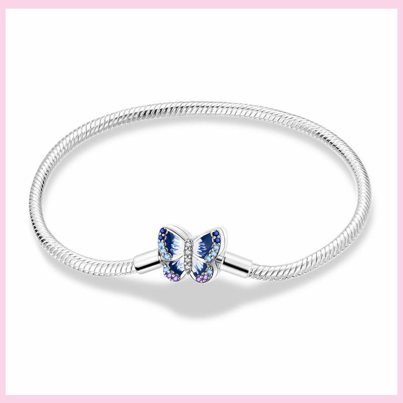 925 Sterling Silver Bracelet Star Moon Blue Eyes Zircon Heart Safety Chain Bracelets Snake Bone Chain Fit DIY Charms Jewelry