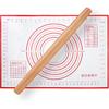 Wood French Rolling Pin for Baking, QUELLANCE Wooden Dough Roller with Silicone Baking Mat, Beech Wood Rolling Pins for Baking Dough, Pizza, Pie,