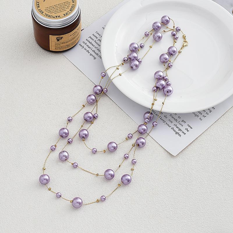 Collar Largo Multicolor de Perlas de 170cm Cadena para Suéter (NL012)