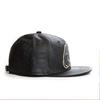 Hands Embroidery Faux Leather Flat Brim Snapback Cap Adjustable Hip Hop Hat