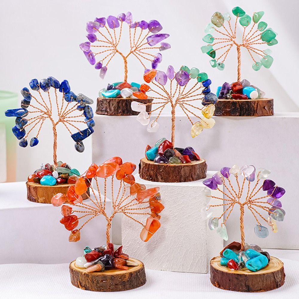 Copper Wire Crystal Wishing Tree Positive Energy Fortune Tree Figurine Mini Crystal Trees  Desk