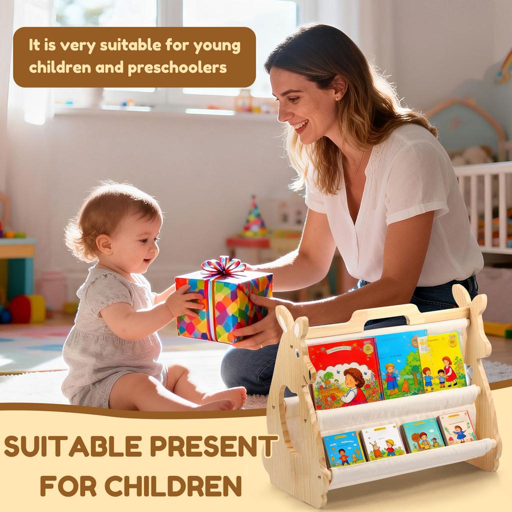 Kids Bookshelf Wooden Montessori Bookshelf with Carry Handle Toddler Picture Book Storage Rack Multi-Layer Storage Bookshelf