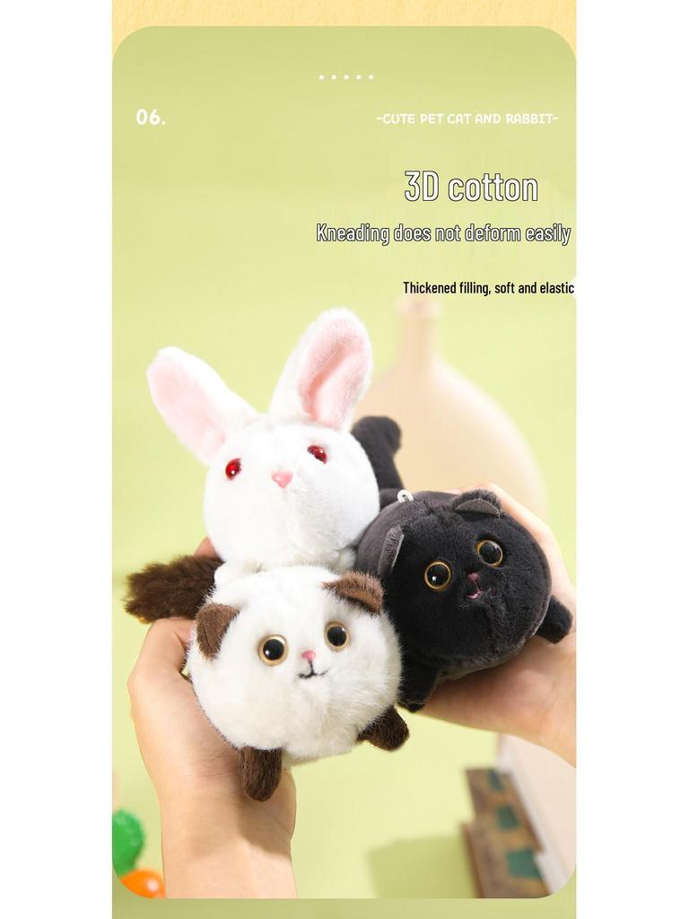 Wagging Tail Cat & White Rabbit Plush Toy Pendant Keychain for Couples
