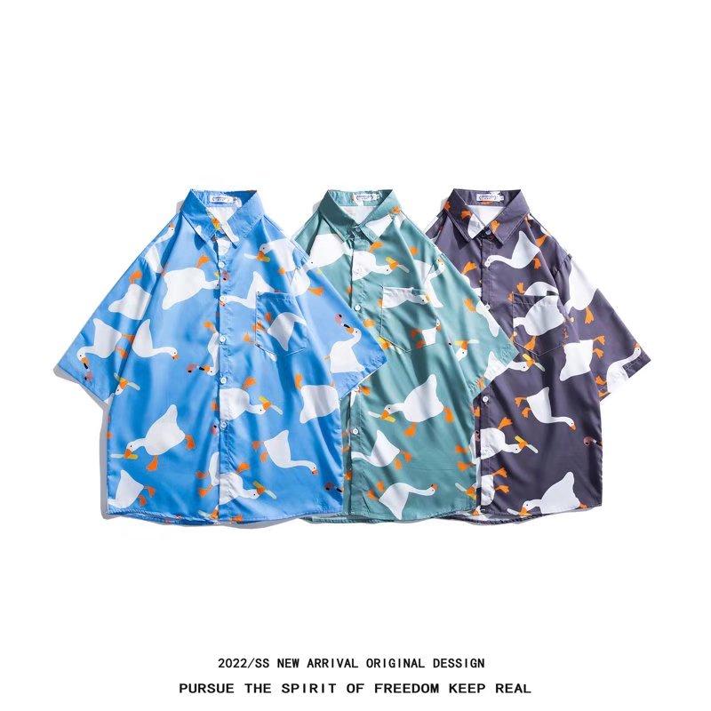 

Японская рубашка с короткими рукавами, мужская рубашка с принтом журавля, летний новый топ, свободный модный повседневный ретро с рукавами до половины длины, пара
