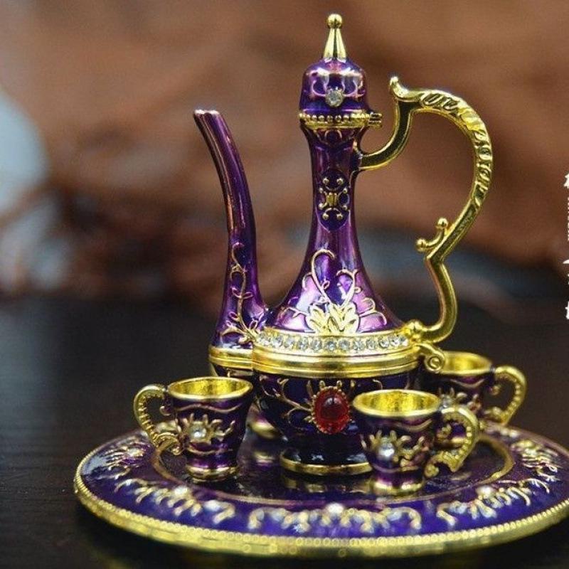 Xinjiang Bazaar Handicrafts Metal Wine Pot & Jewelry Box Set – Home & Office Decor, Birthday and Wedding Favors